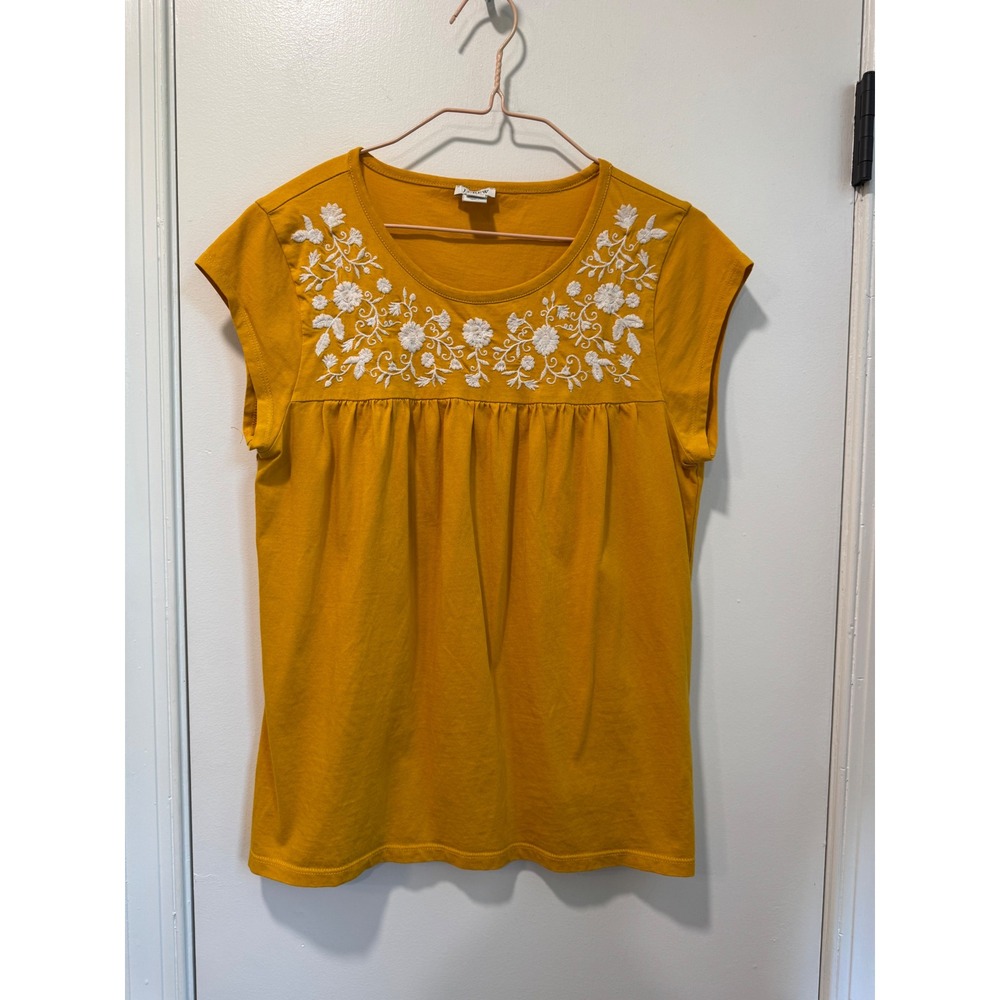 J.Crew Womens Mustard Yellow Floral Embroidered Cotton Cap Sleeve Top Small - Picture 6 of 6